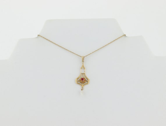 10k Yellow Gold Red Cubic Zirconia and Seed Pearl… - image 7