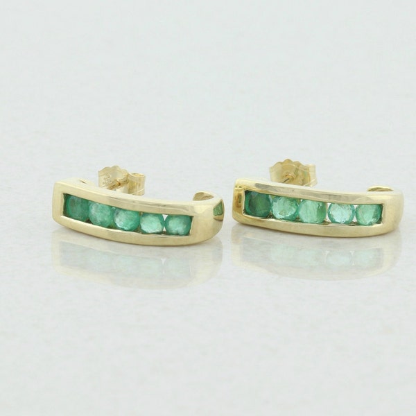 RESERVED_10k Yellow Gold Natural Emerald Earrings J hoop Earrings