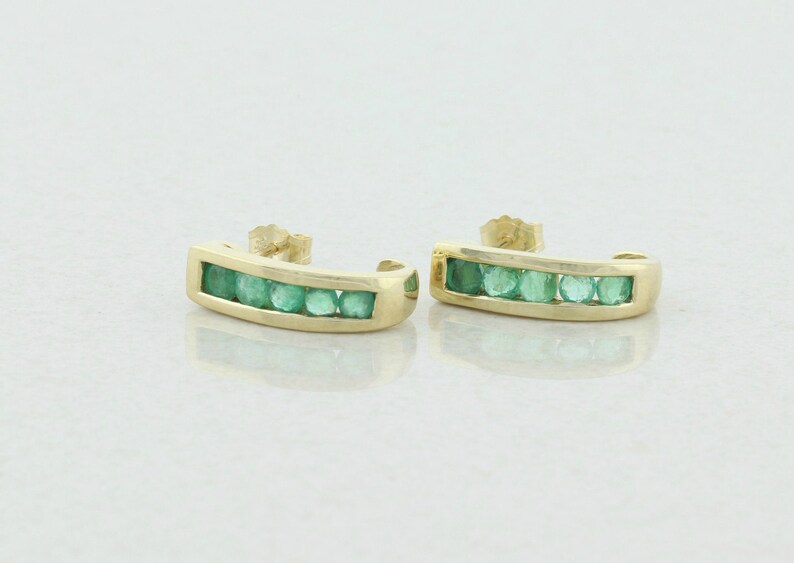 RESERVED_10k Yellow Gold Natural Emerald Earrings J hoop Earrings