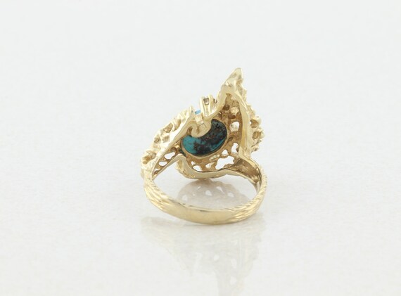 14k Yellow Gold Natural Turquoise and Diamond Rin… - image 6