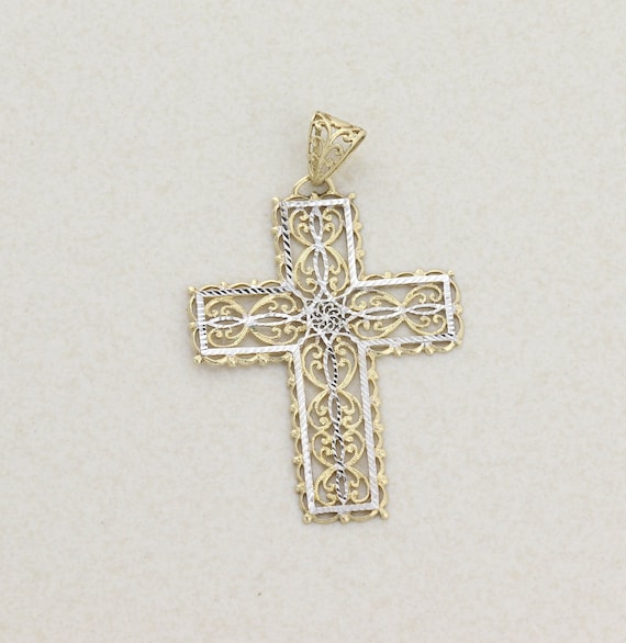 Pendant Only 10K Yellow Gold and White Gold Cross 