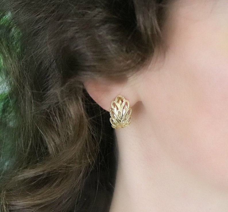 10k Yellow Gold Earrings Filigree Half Hoop Earrings