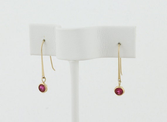 10k Yellow Gold Lab Created Ruby Earrings Dangle … - image 1