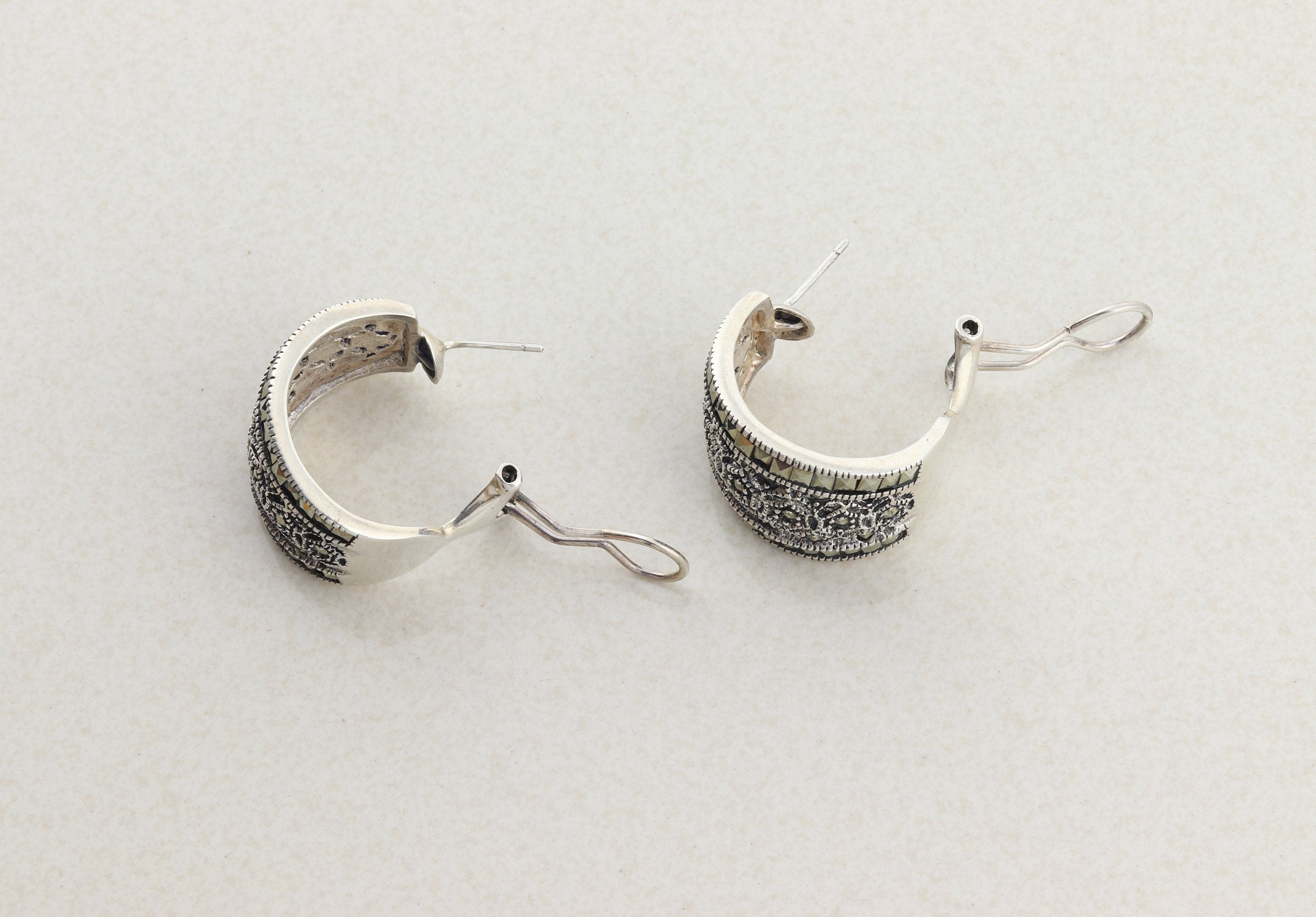Sterling Silver Large Marcasite Earrings Hoop Earrings Etsy