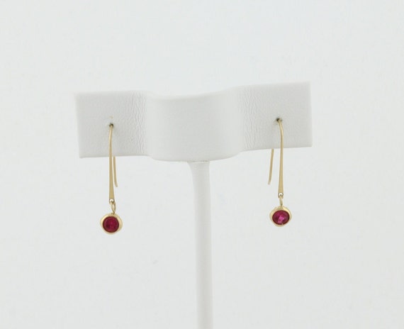 10k Yellow Gold Lab Created Ruby Earrings Dangle … - image 6