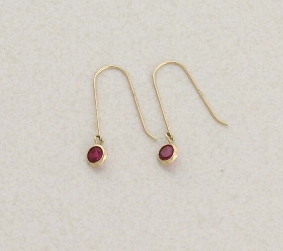 10k Yellow Gold Lab Created Ruby Earrings Dangle … - image 3