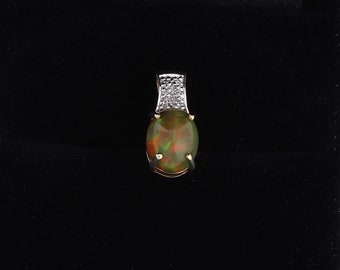 Pendant Only 9k Yellow Gold Natural Ethiopian Opal and Diamond Pendant