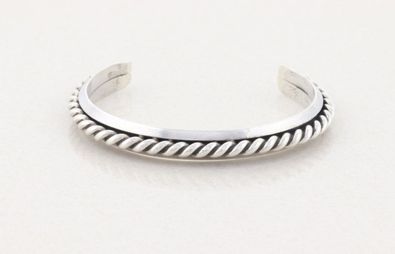 Sterling Silver Cuff Bracelet Rope Design 6 1/2 i… - image 1