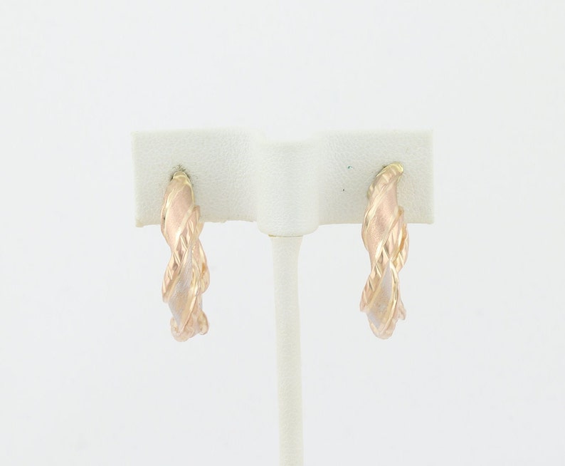 10k Rose Gold White Gold Yellow Gold Twist Earrings One Inch Hoop