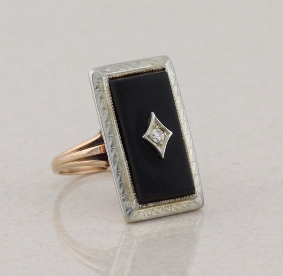 10k Yellow Gold and White Gold Onyx and Diamond R… - image 4