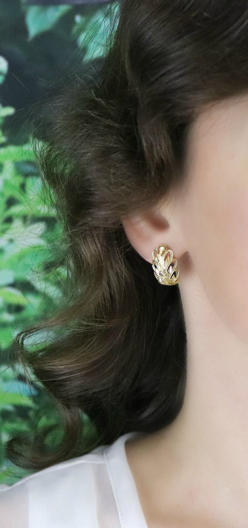 10k Yellow Gold Earrings Filigree Half Hoop Earrings