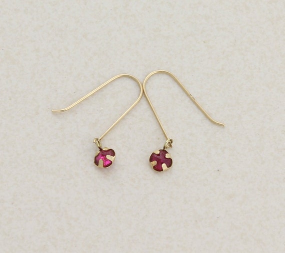 10k Yellow Gold Lab Created Ruby Earrings Dangle … - image 7