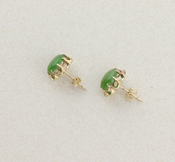 10k Yellow Gold Natural Jade Earrings Stud Post E… - image 9