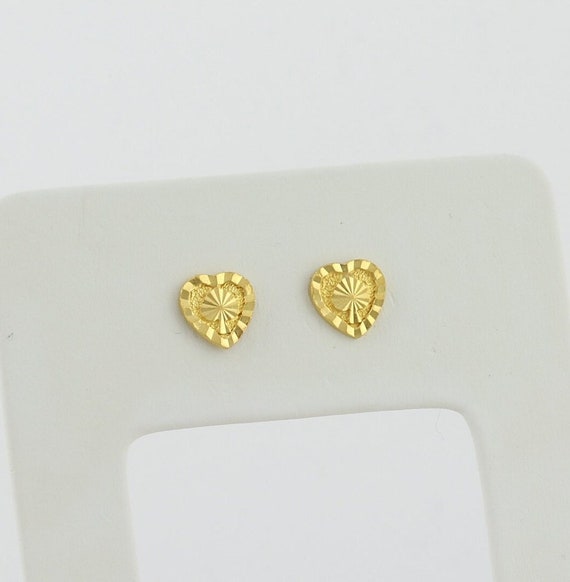 24k Yellow Gold Heart Earrings Stud Post Earrings