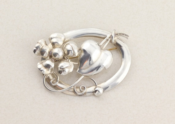 Sterling Silver Large Leaf and Flower Pin Brooch - image 1
