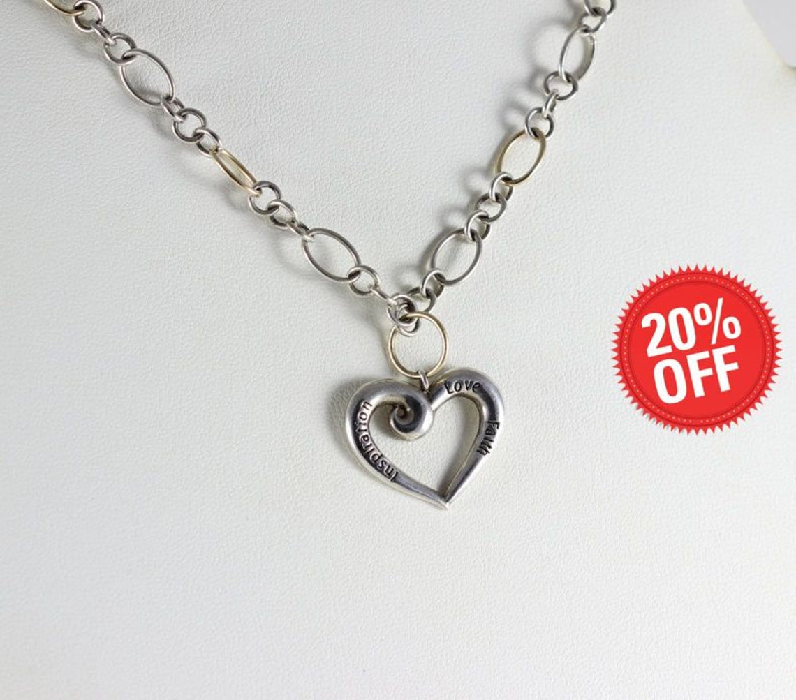 Sterling Silver Love Faith Heart Necklace Etsy