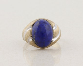Mens 10k Yellow Gold Natural Blue Lapis Lazuli Ring Size 9 3/4