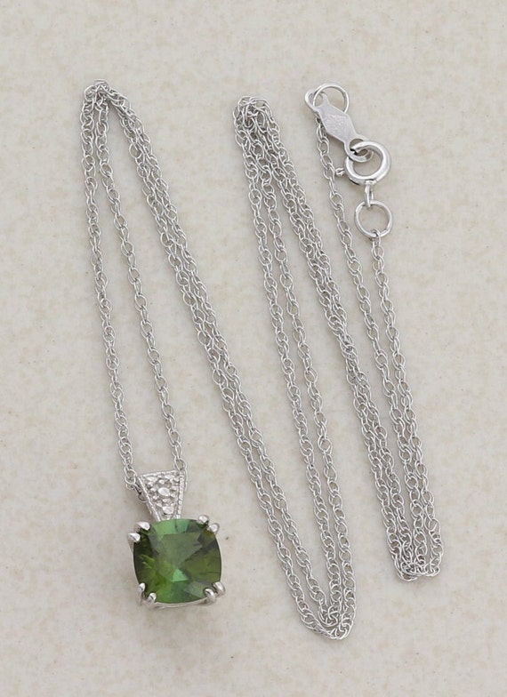 14k White Gold Natural Green Tourmaline Necklace … - image 6