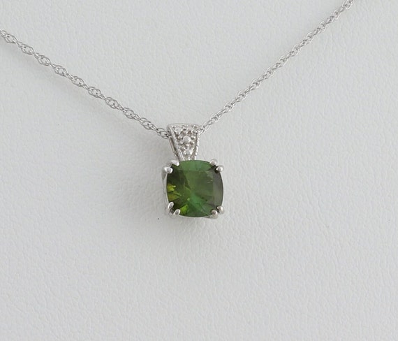 14k White Gold Natural Green Tourmaline Necklace … - image 4