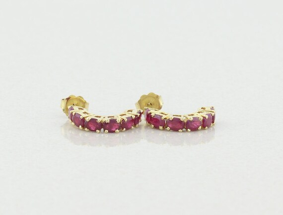 14k Yellow Gold Natural Ruby Earrings Half Hoop Ea