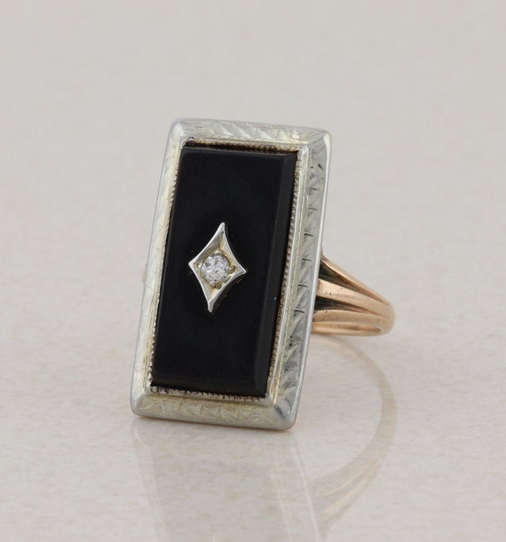 10k Yellow Gold and White Gold Onyx and Diamond R… - image 5