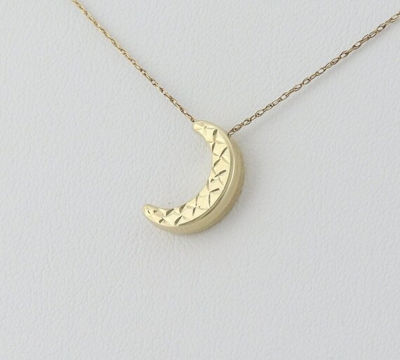 10K Yellow Gold Crescent Moon Necklace 16" 18" 20… - image 1