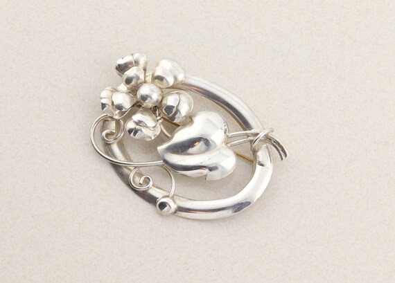 Sterling Silver Large Leaf and Flower Pin Brooch - image 3