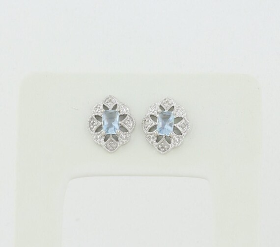 10k White Gold Natural Aquamarine & Diamond Earri… - image 1