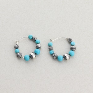 Sterling Silver Created Turquoise Bead Hoop Earrings Bild 7