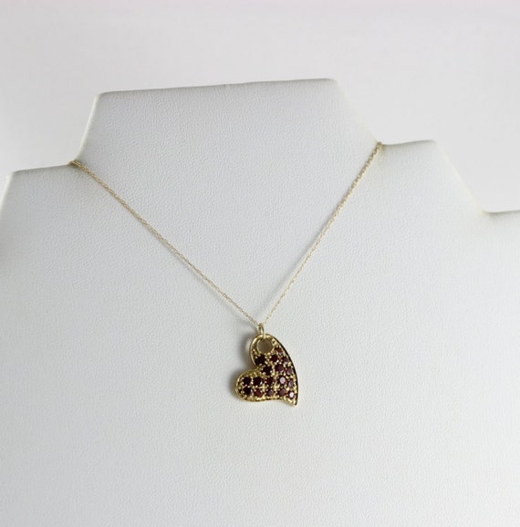 10K Yellow Gold Garnet Necklace Heart Necklace 20… - image 4