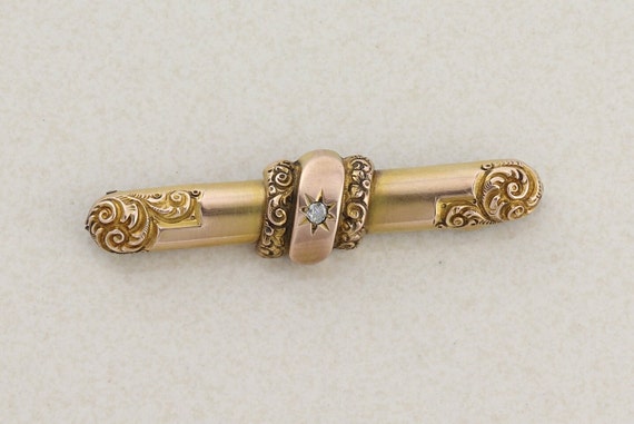 10k Yellow Gold Antique Art Nouveau Diamond Bar P… - image 6