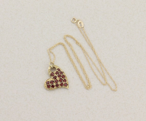 10K Yellow Gold Garnet Necklace Heart Necklace 20… - image 8