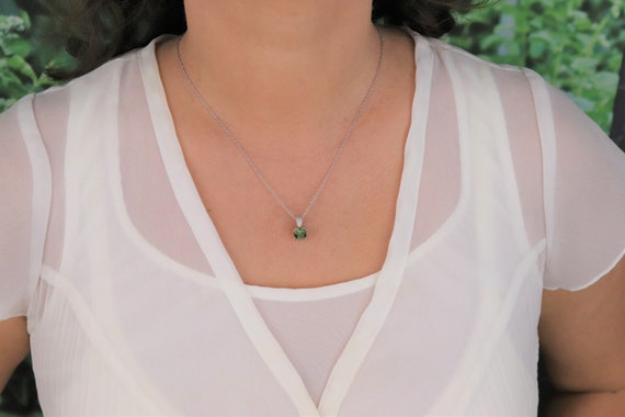 14k White Gold Natural Green Tourmaline Necklace … - image 2