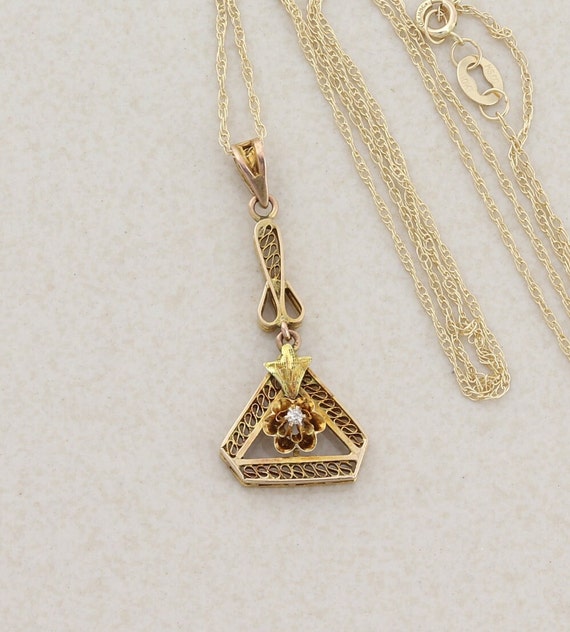 10k Yellow Gold Diamond Necklace Antique Victoria… - image 1