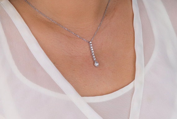 14k White Gold .22 Carat Diamond Lariat Necklace … - image 2