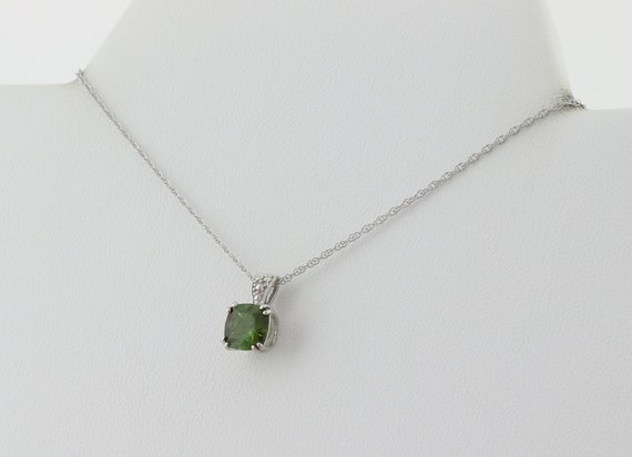 14k White Gold Natural Green Tourmaline Necklace … - image 5