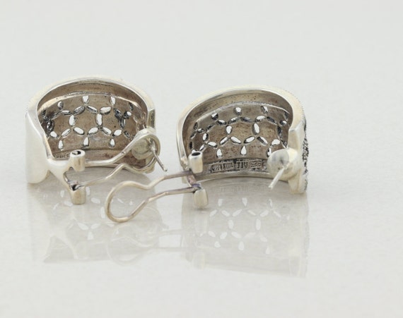 Sterling Silver Large Marcasite Earrings Hoop Ear… - image 8