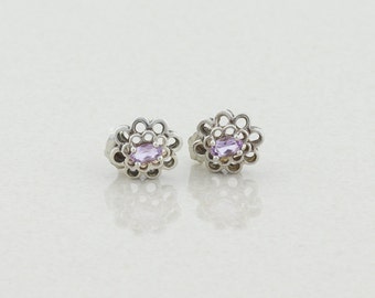 Sterling Silver Purple Amethyst Flower Earrings Stud Post Earrings