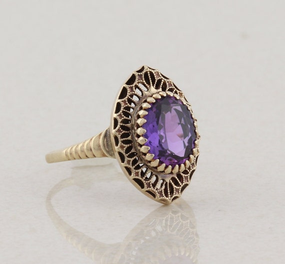 10k Yellow Gold Lab Created Purple Sapphire Ring … - image 3