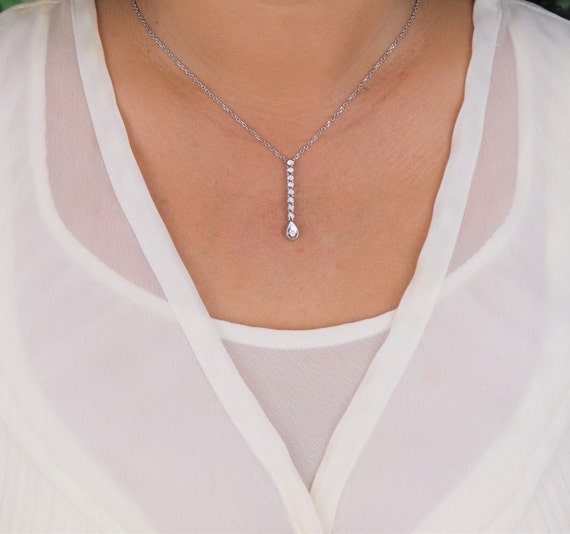 14k White Gold .22 Carat Diamond Lariat Necklace … - image 4