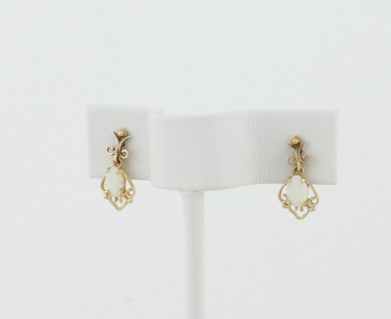 14k Yellow Gold Natural Opal Dangle Drop Earrings - image 7