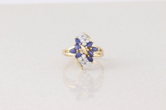 14k Yellow Gold Blue Sapphire Diamond Ring Size 7 - image 10