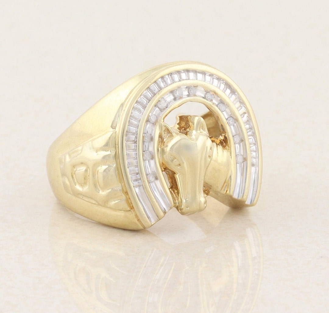 Mens 10k Yellow Gold Lucky Horseshoe Diamond Ring 10 1/2 Etsy