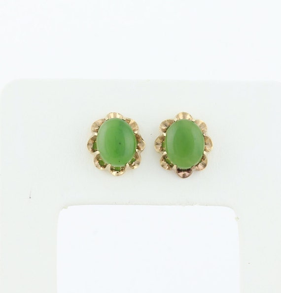 10k Yellow Gold Natural Jade Earrings Stud Post E… - image 4