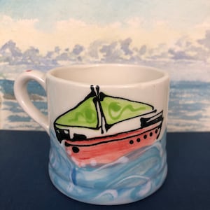 Handpainted Boat mug, small mug, sea