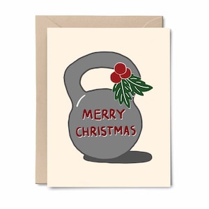 Tarjeta de Navidad de entrenador personal / Tarjeta de Navidad de crossfit / Tarjeta de Navidad de fitness / Tarjeta de Navidad de gimnasio / Tarjeta de Navidad con pesas rusas