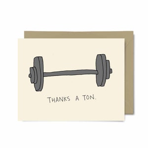 Tarjeta de agradecimiento linda / Thanks A Ton Barbell / Tarjeta de agradecimiento divertida / Levantamiento de pesas / Tarjeta de agradecimiento linda / Regalo para Crossfit / Regalo de Crossfit