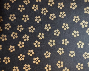 Origami paper, Chiyogami paper, Yuzen paper, Washi paper. Gold flowers on black pattern. Scrapbooking, bookbinding, jewelry making.