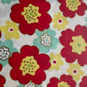 Origami paper, Chiyogami, Yuzen, Washi. Red, blue and yellow flowers pattern. Scrapbooking, Bookbinding, Card and Jewelry making.