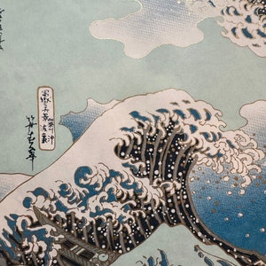 Origami paper, Chiyogami paper, Yuzen paper, Washi paper. Large waves on blue pattern. Scrapbooking, bookbinding, jewelry making.